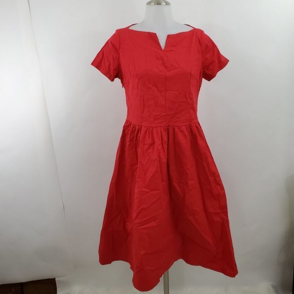 Pin up‎ Dress L Red Fit Flare Retro Short Sleeve 60